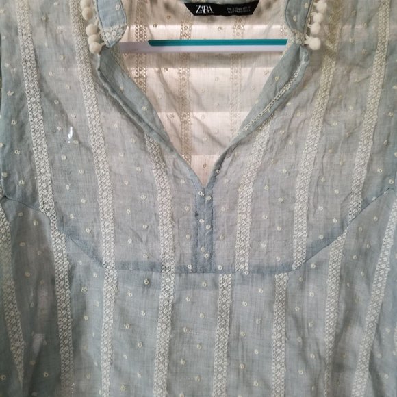 Zara medium sage and ivory BoHo blouse - Picture 3 of 4